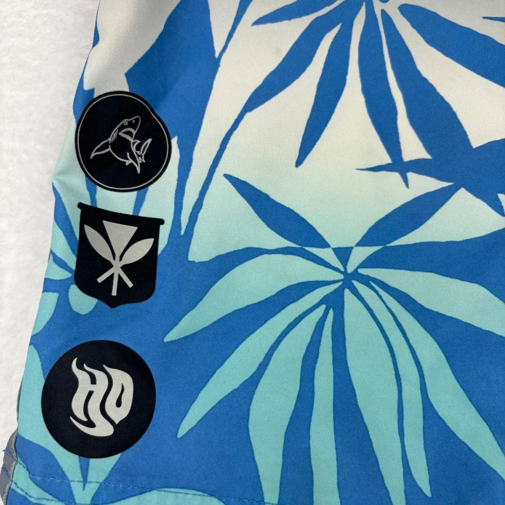 Rip Curl Mirage Mens Blue Grey Tropical Palm Leaf Stretch Boardshorts Size 33